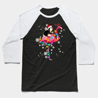 Penguin riding Flamingo Christmas Baseball T-Shirt